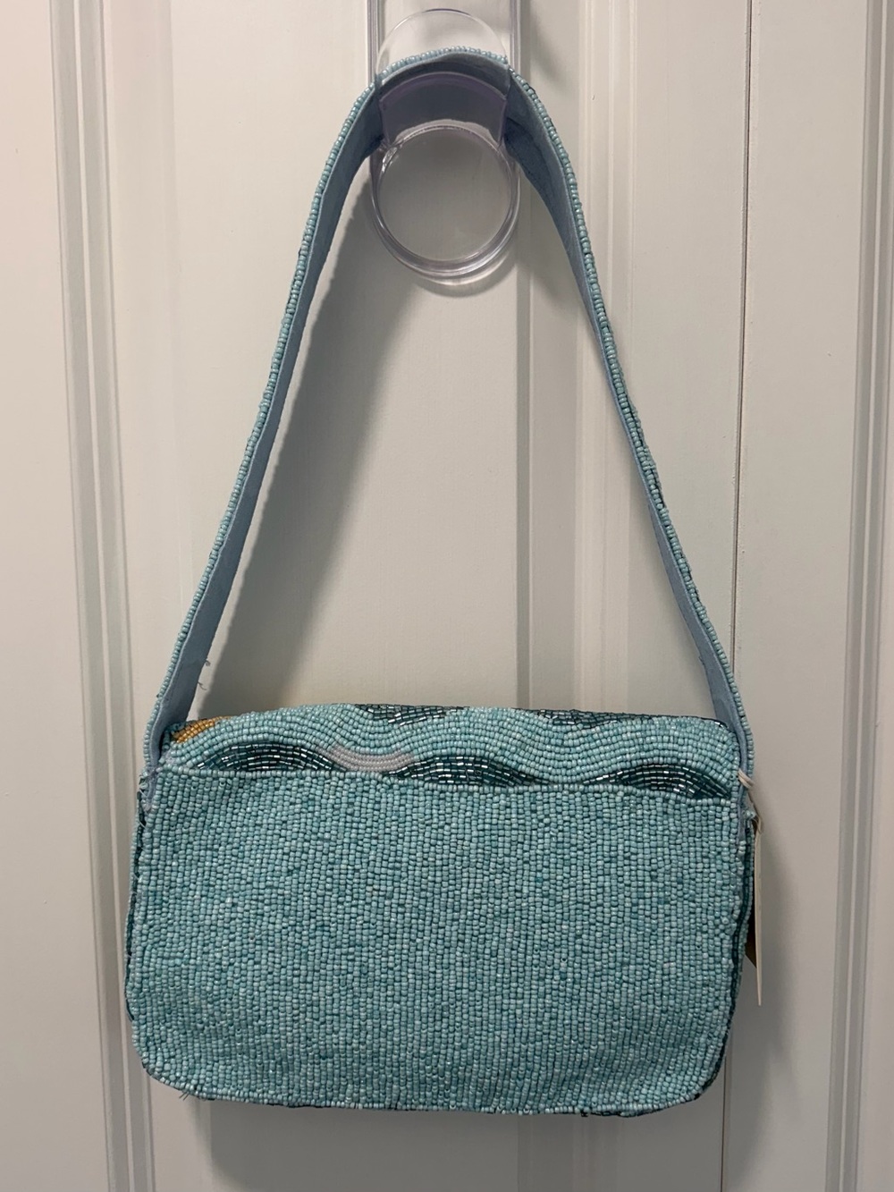 Sol and Mer…. Hand-Beaded Swimmer Shoulder Bag in Light Blue - Picture 3 of 5
